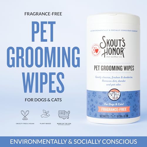 SKOUT'S HONOR Pet Grooming Wipes – Fragrance-Free, Plant-Based & Biodegradable (80 Count)