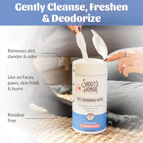 SKOUT'S HONOR Pet Grooming Wipes – Fragrance-Free, Plant-Based & Biodegradable (80 Count)