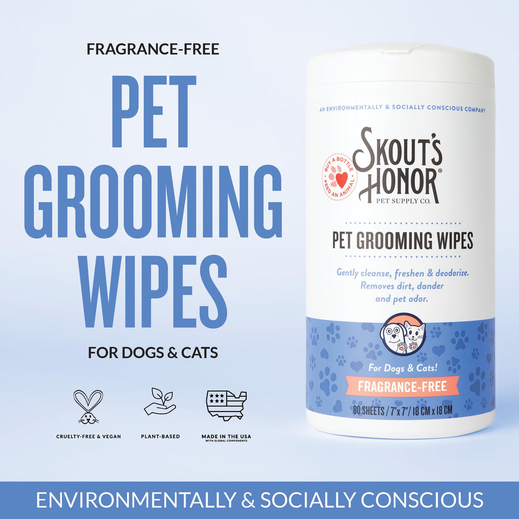 SKOUT'S HONOR Pet Grooming Wipes – Fragrance-Free, Plant-Based & Biodegradable (80 Count)