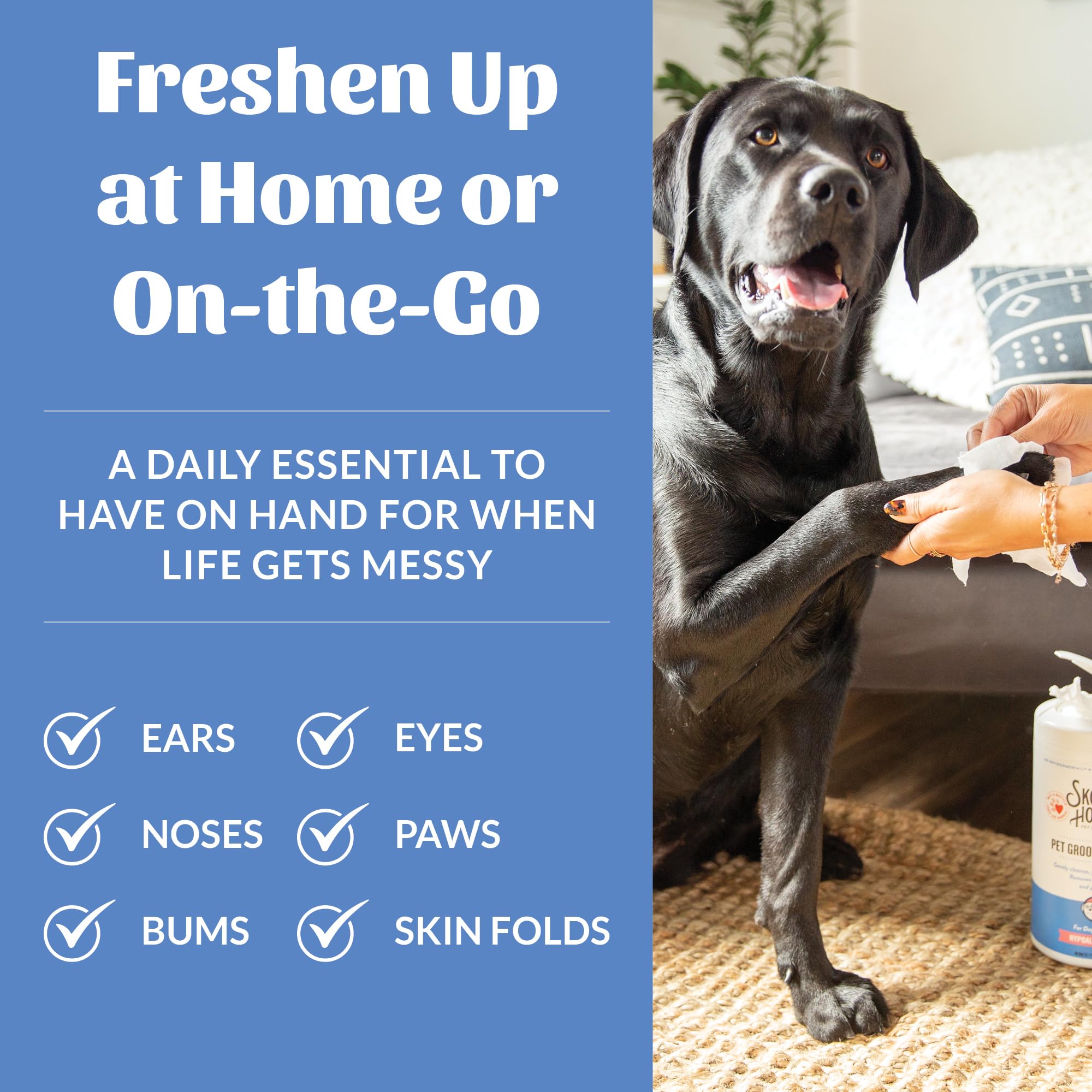 SKOUT'S HONOR Pet Grooming Wipes – Fragrance-Free, Plant-Based & Biodegradable (80 Count)