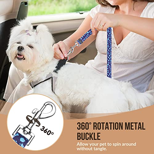 SlowTon Dog Seat Belt 2 Pack - Adjustable Car Harness with Elastic Bungee, Reflective Safety Tether for Dogs (Small, Blue Paw, Headrest+Clip)