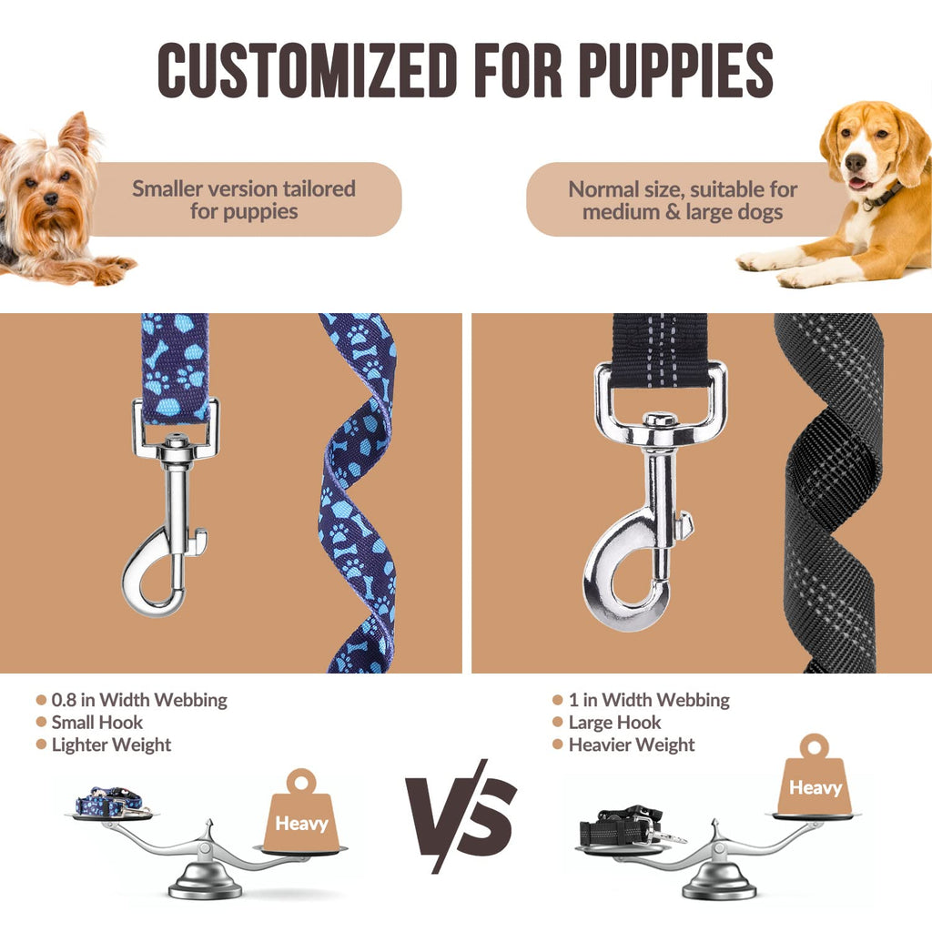 SlowTon Dog Seat Belt 2 Pack - Adjustable Car Harness with Elastic Bungee, Reflective Safety Tether for Dogs (Small, Blue Paw, Headrest+Clip)