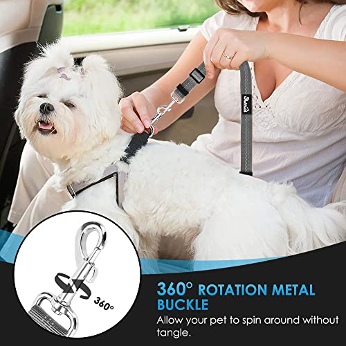 SlowTon Dog Seat Belt for Car - 2 Pack Adjustable Headrest Restraint with Elastic Bungee, Reflective Safety Tether for Dogs (Grey)