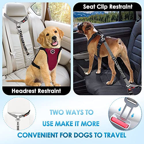 SlowTon Dog Seat Belt for Car - 2 Pack Adjustable Headrest Restraint with Elastic Bungee, Reflective Safety Tether for Dogs (Grey)