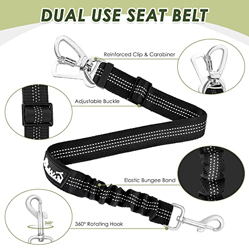 SlowTon Dog Seat Belt Harness for Car - Fuchsia Double Clip Medium, Mesh Breathable & Elastic Bungee Tether for Small to Medium Dogs