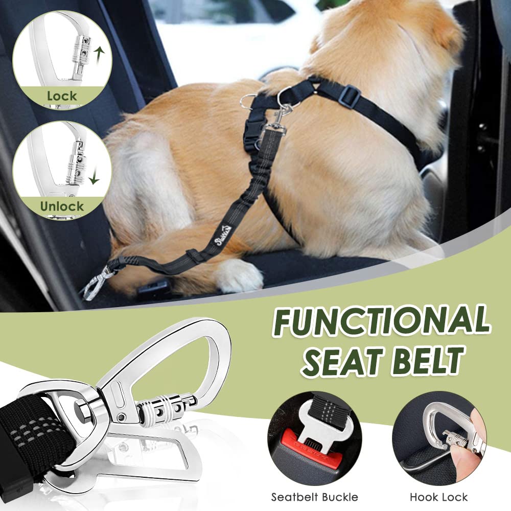 SlowTon Dog Seat Belt Harness for Car - Fuchsia Double Clip Medium, Mesh Breathable & Elastic Bungee Tether for Small to Medium Dogs