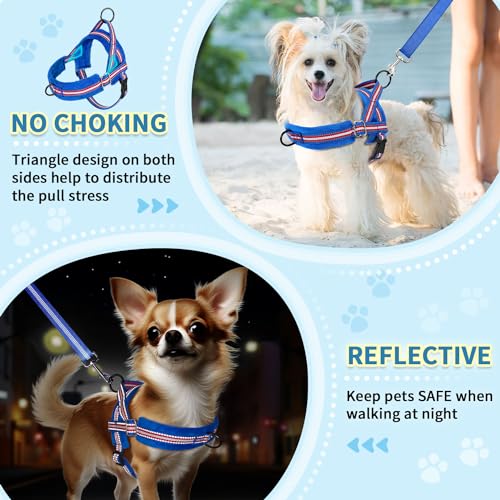 SlowTon No Pull Small Dog Harness and Leash Set - Front Clip, Adjustable, Reflective, Lightweight (Size Small, Dark Blue)
