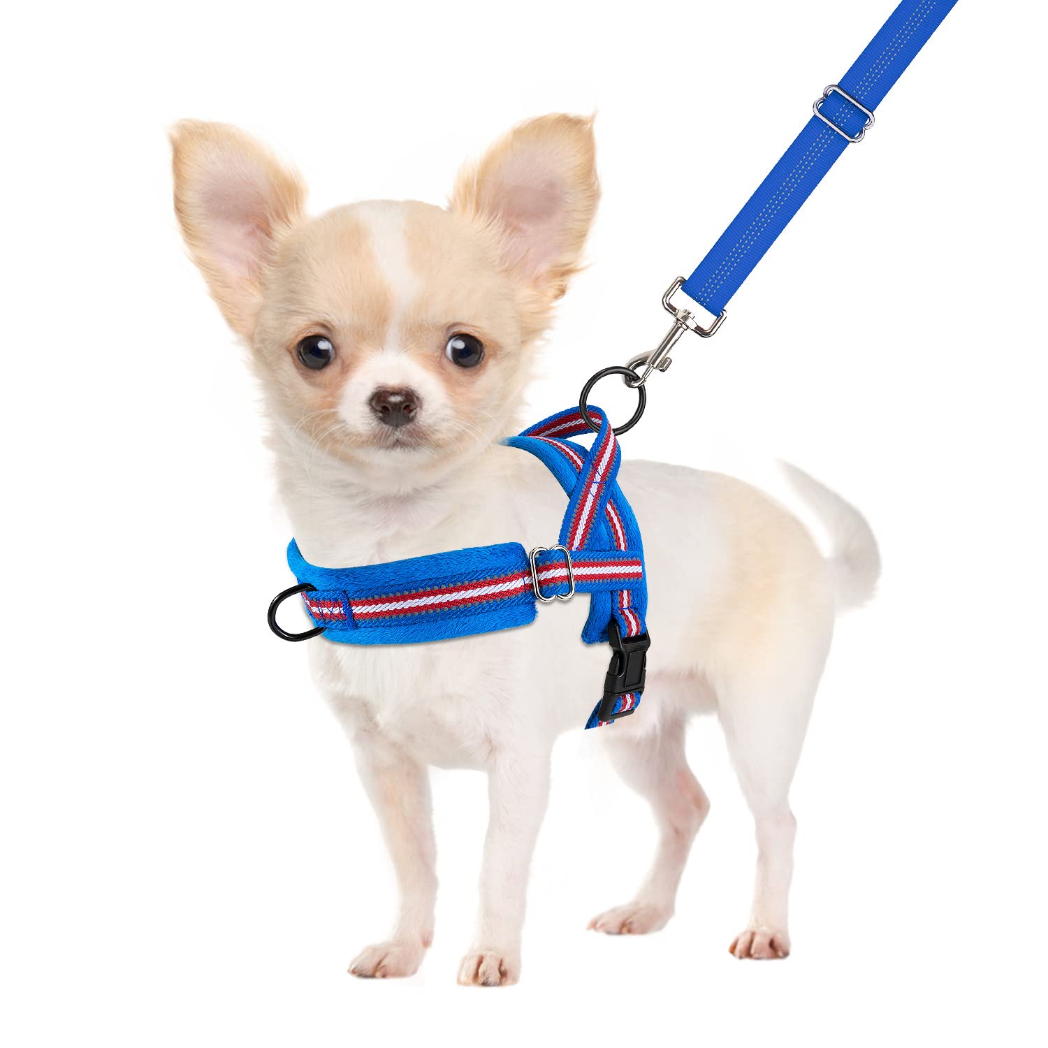 SlowTon No Pull Small Dog Harness and Leash Set - Front Clip, Adjustable, Reflective, Lightweight (Size Small, Dark Blue)