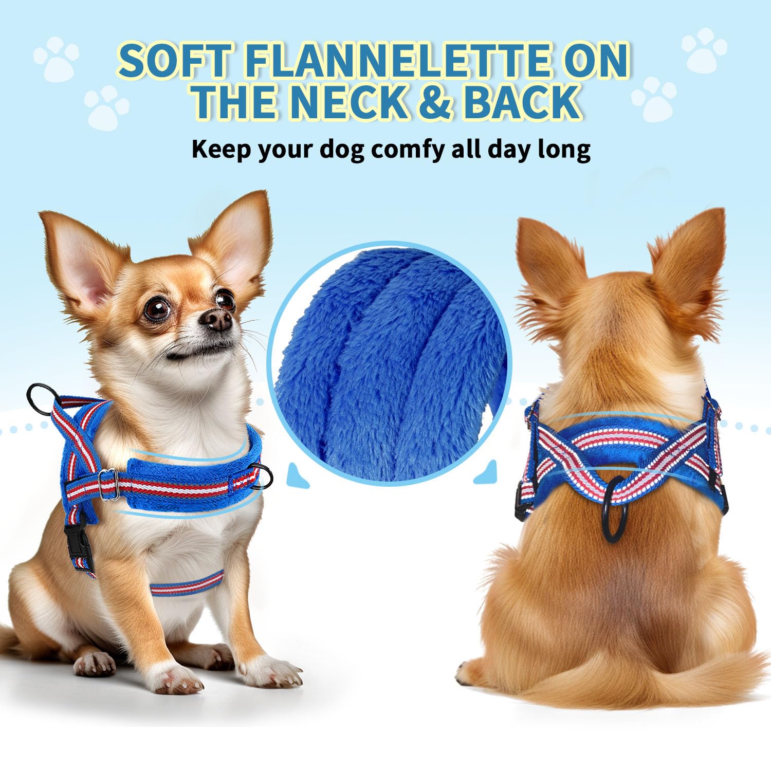 SlowTon No Pull Small Dog Harness and Leash Set - Front Clip, Adjustable, Reflective, Lightweight (Size Small, Dark Blue)