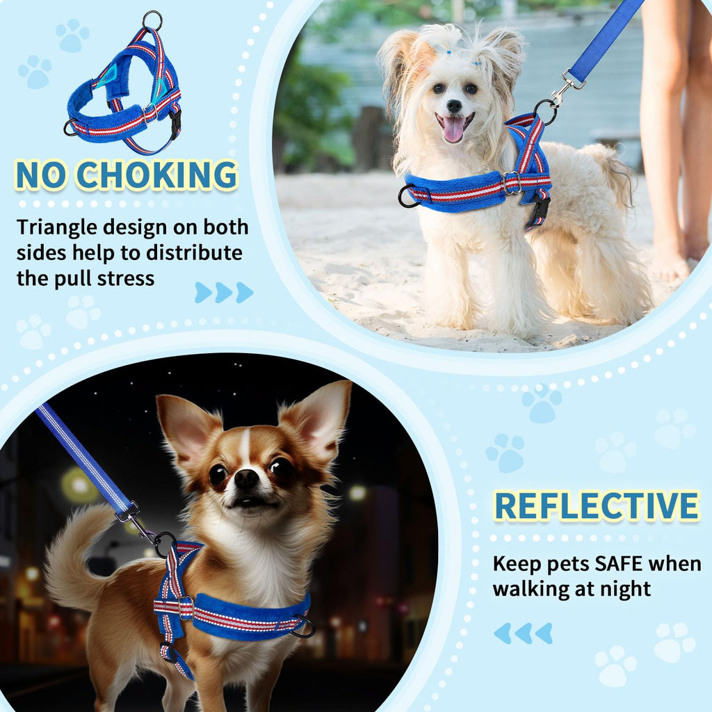 SlowTon No Pull Small Dog Harness and Leash Set - Front Clip, Adjustable, Reflective, Lightweight (Size Small, Dark Blue)