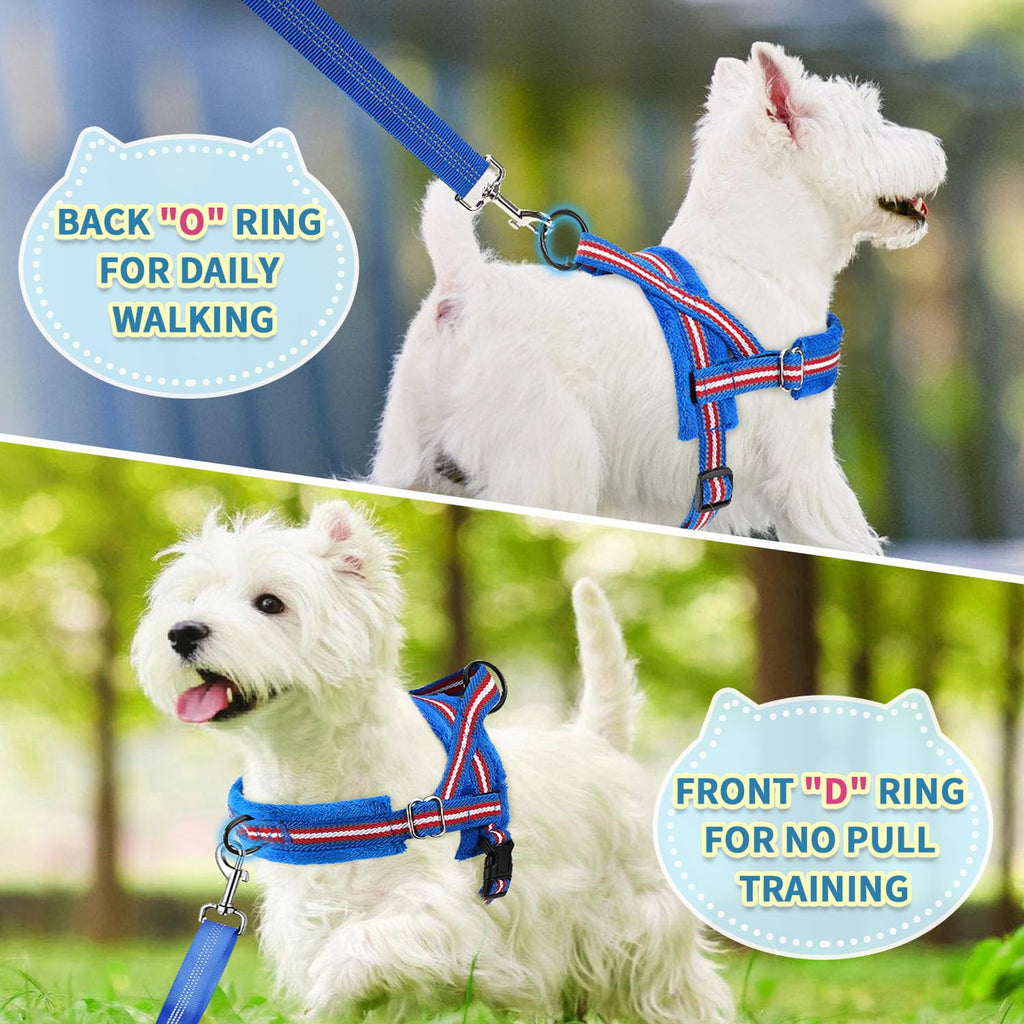 SlowTon No Pull Small Dog Harness and Leash Set - Front Clip, Adjustable, Reflective, Lightweight (Size Small, Dark Blue)