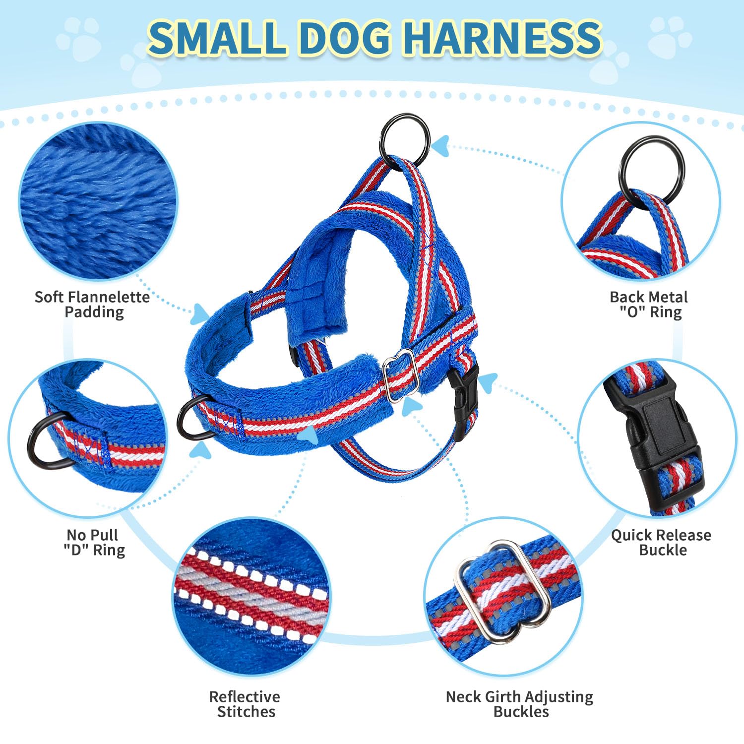 SlowTon No Pull Small Dog Harness and Leash Set - Front Clip, Adjustable, Reflective, Lightweight (Size Small, Dark Blue)