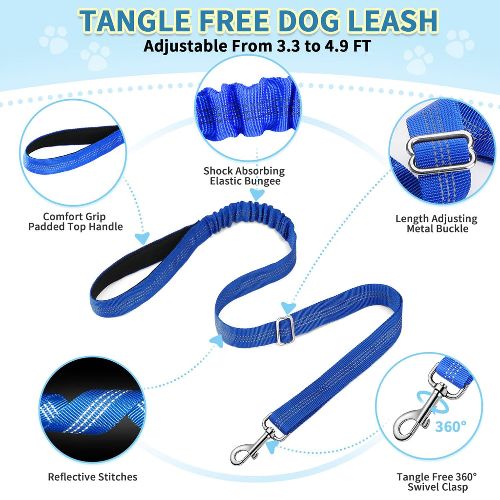 SlowTon No Pull Small Dog Harness and Leash Set - Front Clip, Adjustable, Reflective, Lightweight (Size Small, Dark Blue)
