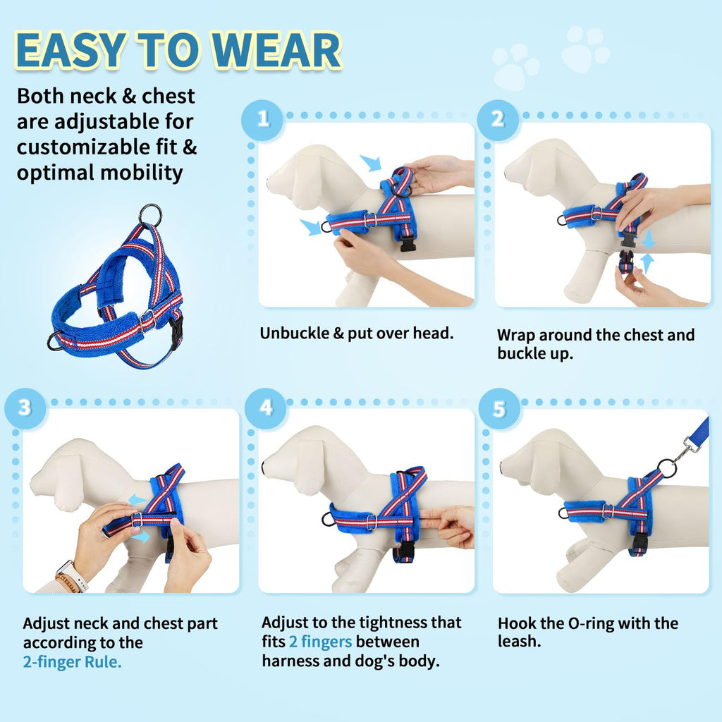 SlowTon No Pull Small Dog Harness and Leash Set - Front Clip, Adjustable, Reflective, Lightweight (Size Small, Dark Blue)