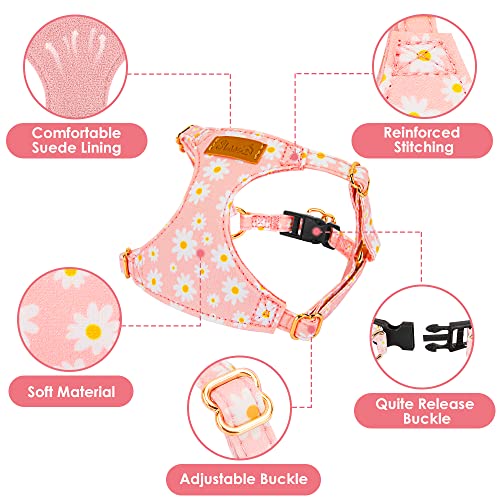 SlowTon Pink Daisy No Pull Dog Harness with Leash - Ultra-Lightweight XXS for Small Dogs 2.2-6 lb