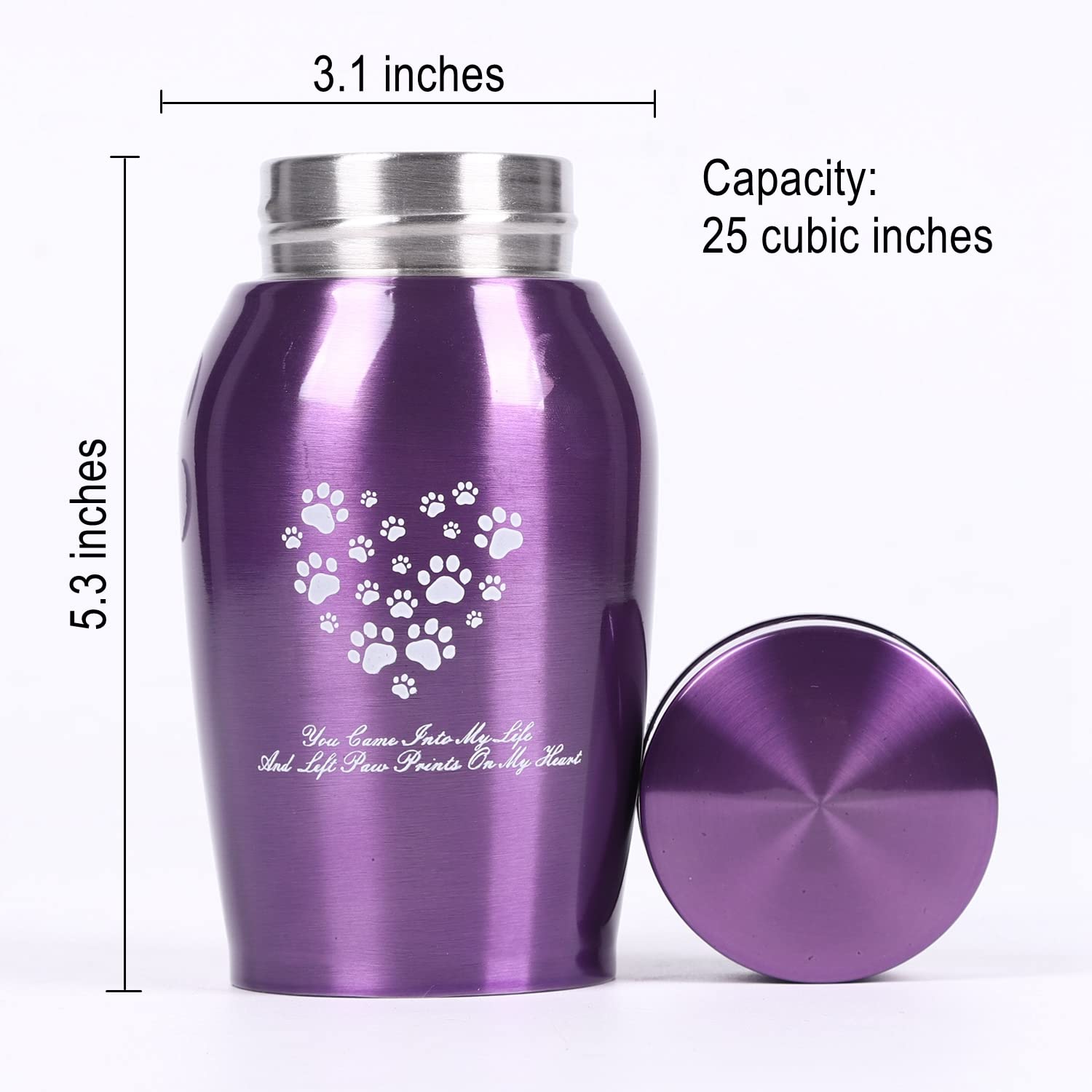 Small Purple Stainless Steel Pet Urn for Dogs and Cats – Screw-Top Lid, Holds Ashes up to 25 lbs