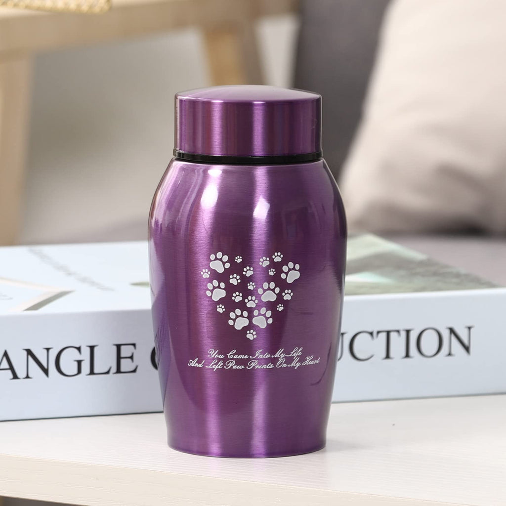 Small Purple Stainless Steel Pet Urn for Dogs and Cats – Screw-Top Lid, Holds Ashes up to 25 lbs