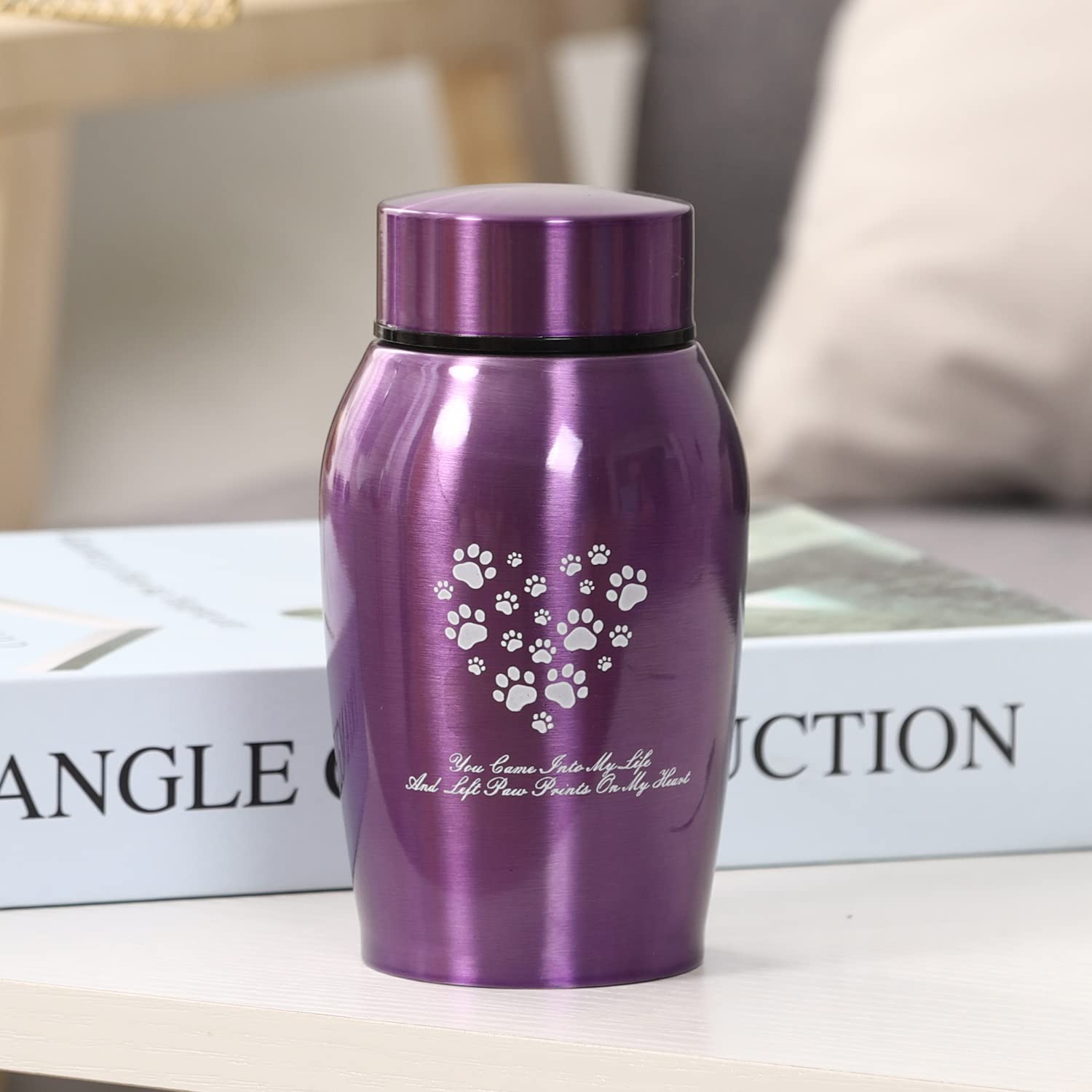 Small Purple Stainless Steel Pet Urn for Dogs and Cats – Screw-Top Lid, Holds Ashes up to 25 lbs