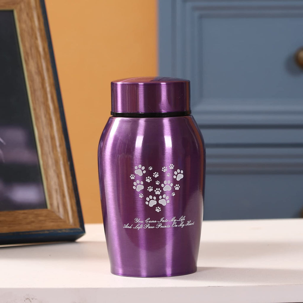 Small Purple Stainless Steel Pet Urn for Dogs and Cats – Screw-Top Lid, Holds Ashes up to 25 lbs