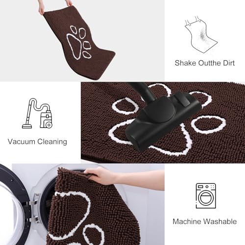 Smiry Dog Door Mat - Absorbent Chenille Dirt Trapper, Non-Slip, Washable (30x20 Inches, Brown and White)