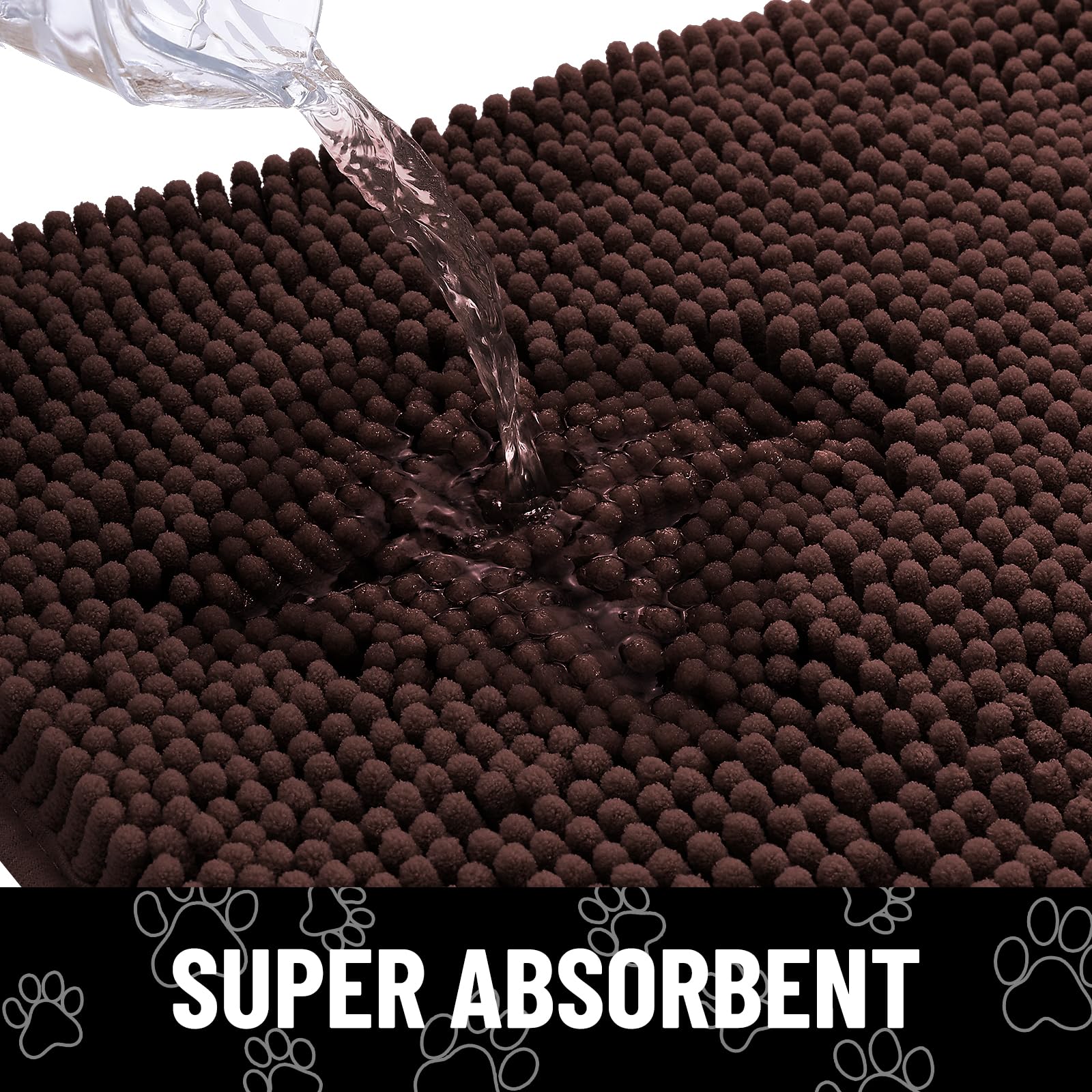 Smiry Dog Door Mat - Absorbent Chenille Dirt Trapper, Non-Slip, Washable (30x20 Inches, Brown and White)