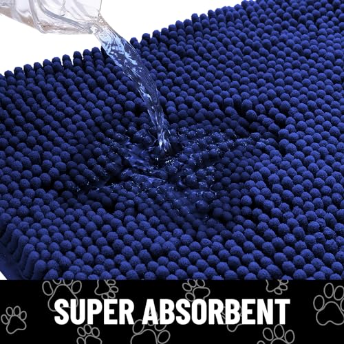 Smiry Dog Door Mat 30x20 Inches Navy Blue and White - Absorbent Chenille Dirt Trapper with Non-Slip Rubber Base, Machine Washable