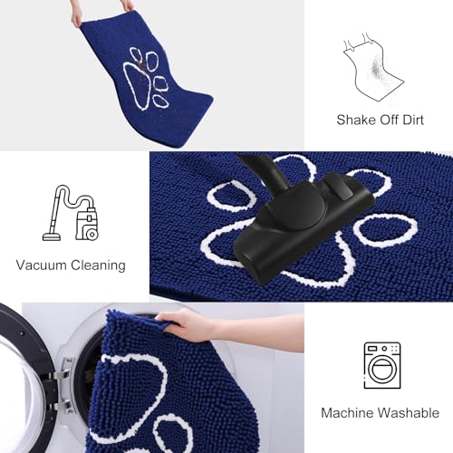 Smiry Dog Door Mat 30x20 Inches Navy Blue and White - Absorbent Chenille Dirt Trapper with Non-Slip Rubber Base, Machine Washable