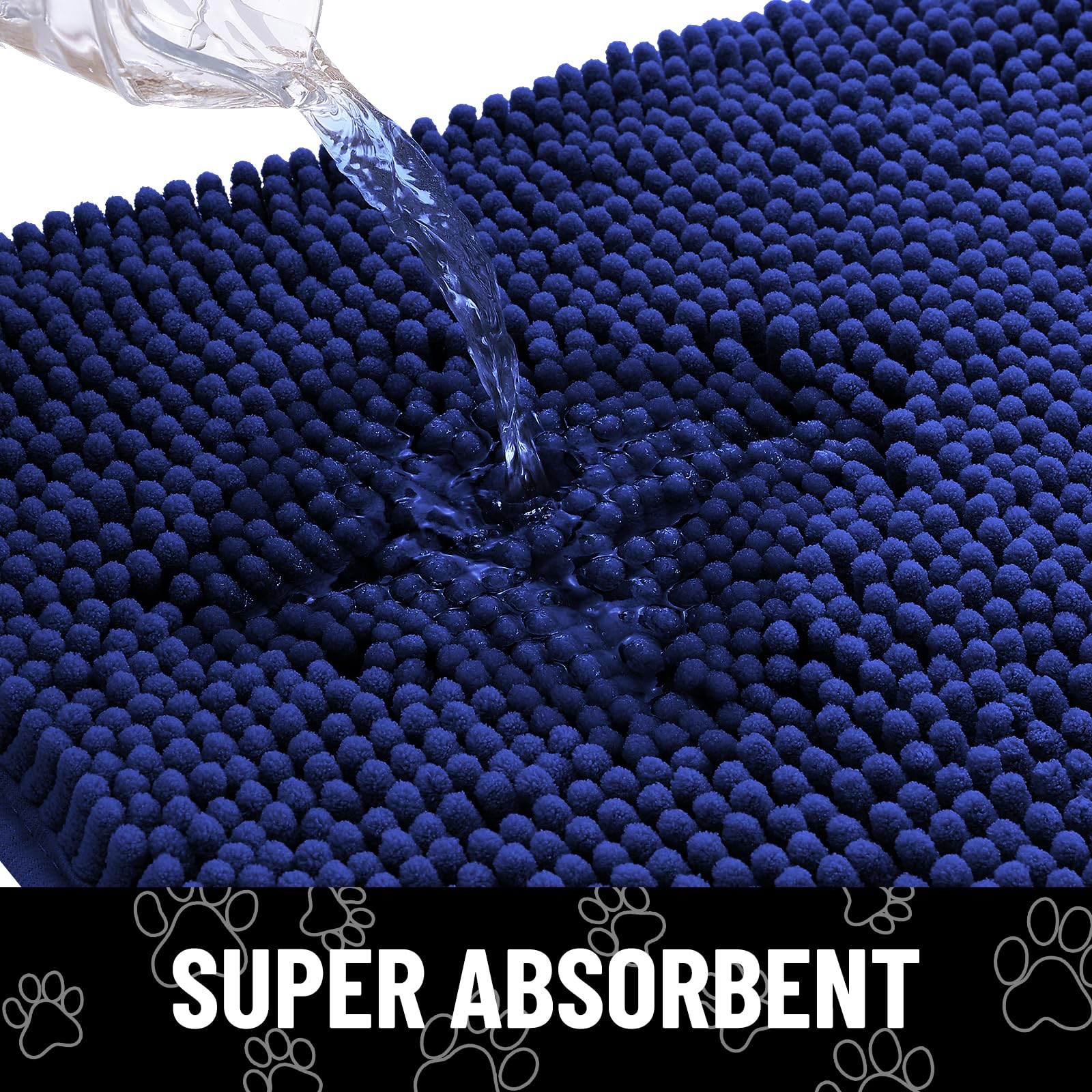 Smiry Dog Door Mat 30x20 Inches Navy Blue and White - Absorbent Chenille Dirt Trapper with Non-Slip Rubber Base, Machine Washable