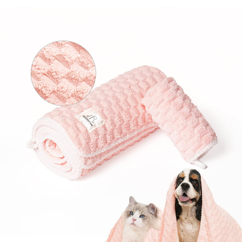 SOONTAN Microfiber Pet Towel Set – 2 Absorbent Quick-Dry Towels for Dogs and Cats (Pink)