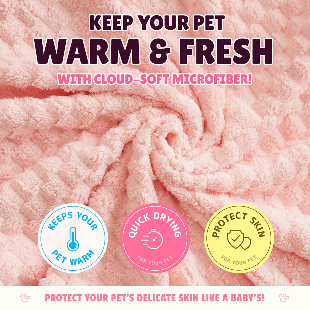 SOONTAN Microfiber Pet Towel Set – 2 Absorbent Quick-Dry Towels for Dogs and Cats (Pink)
