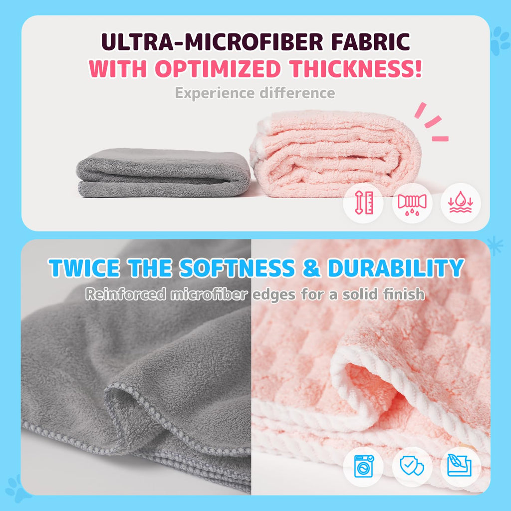 SOONTAN Microfiber Pet Towel Set – 2 Absorbent Quick-Dry Towels for Dogs and Cats (Pink)