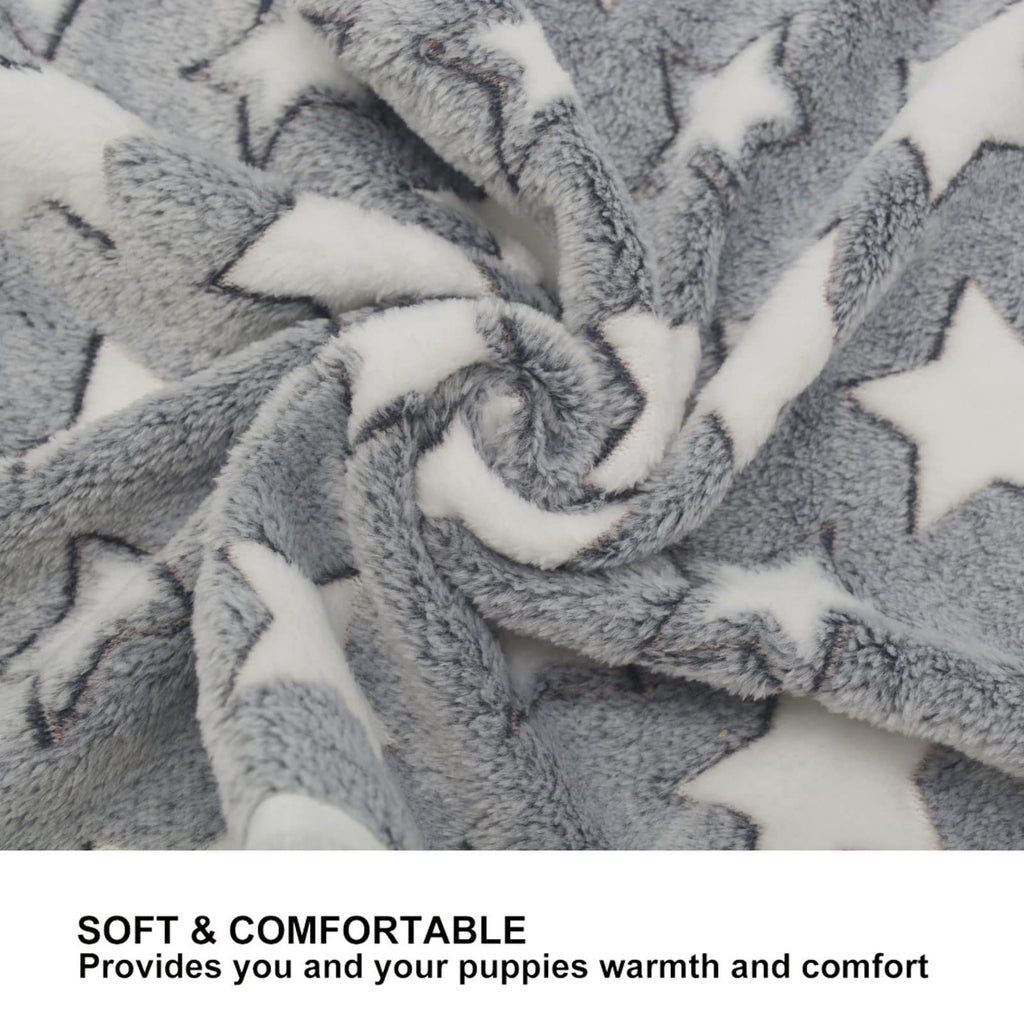 SORKUT Pack of 3 Soft Fleece Pet Blankets – Star Print, Machine Washable, 29x20 Inch Medium for Small Dogs and Cats