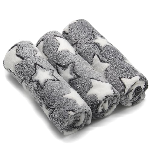 SORKUT Pack of 3 Soft Fleece Pet Blankets – Star Print, Machine Washable, 29x20 Inch Medium for Small Dogs and Cats