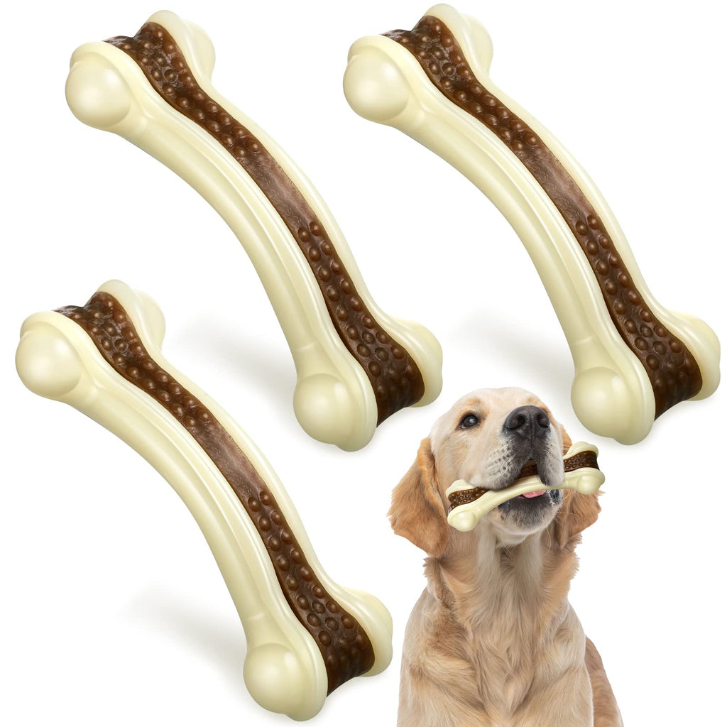 Sosation 3-Pack Beef-Flavored Nylon Chew Bones for Aggressive Chewers - Medium Size