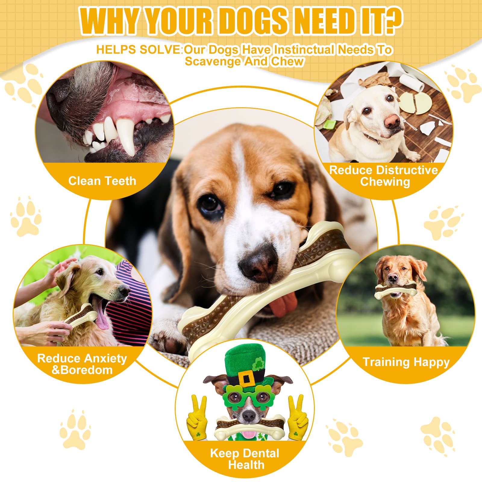 Sosation 3-Pack Beef-Flavored Nylon Chew Bones for Aggressive Chewers - Medium Size