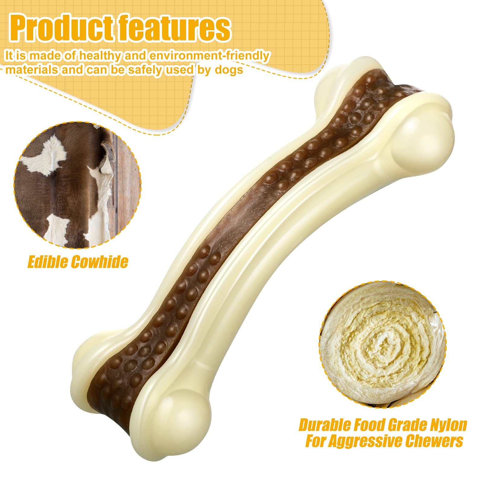 Sosation 3-Pack Beef-Flavored Nylon Chew Bones for Aggressive Chewers - Medium Size