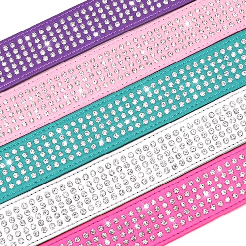 Sparkly Rhinestone Dog Collar – 2" Wide, 5 Rows, PU Leather, Medium/Large