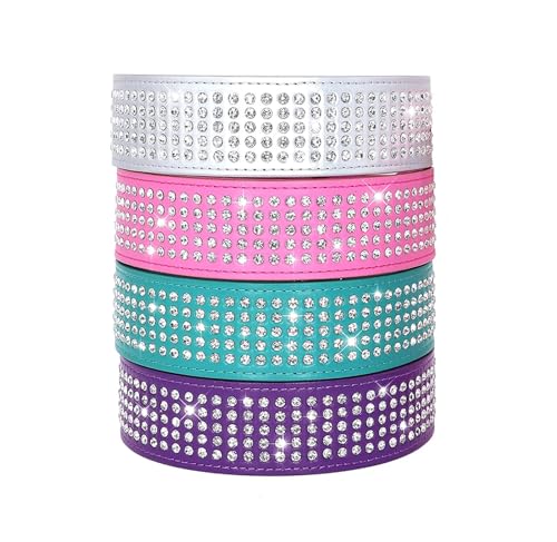 Sparkly Rhinestone Dog Collar – 2" Wide, 5 Rows, PU Leather, Medium/Large