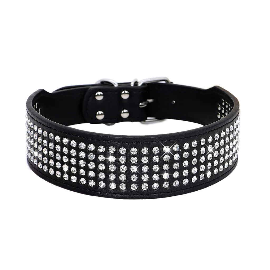 Sparkly Rhinestone Dog Collar – 2" Wide, 5 Rows, PU Leather, Medium/Large