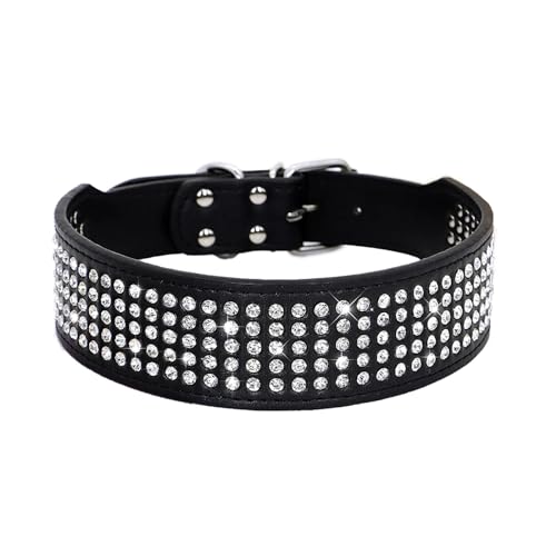 Sparkly Rhinestone Dog Collar – 2" Wide, 5 Rows, PU Leather, Medium/Large