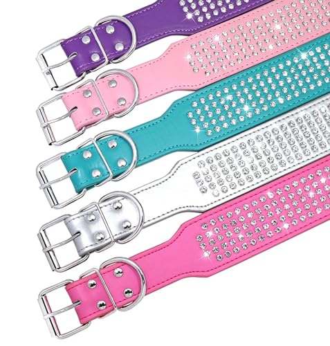 Sparkly Rhinestone Dog Collar – 2" Wide, 5 Rows, PU Leather, Medium/Large