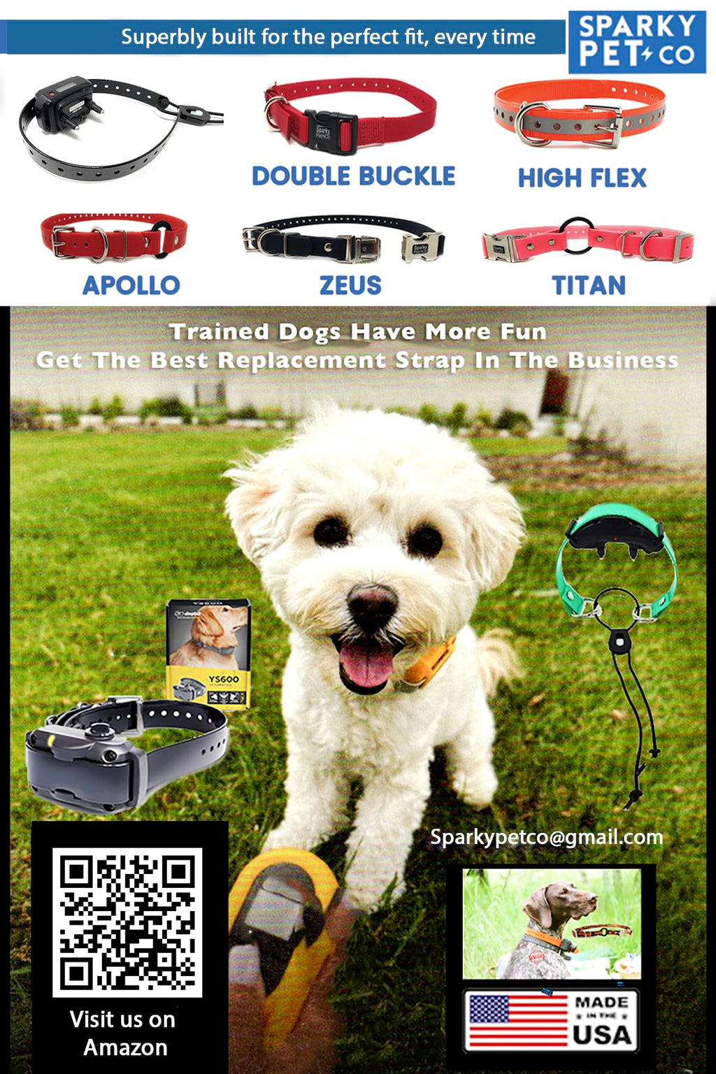 Sparky Pet Co ECollar Replacement Strap – Double Buckle Nylon Dog Collar, 3/4" x 24", Dark Blue