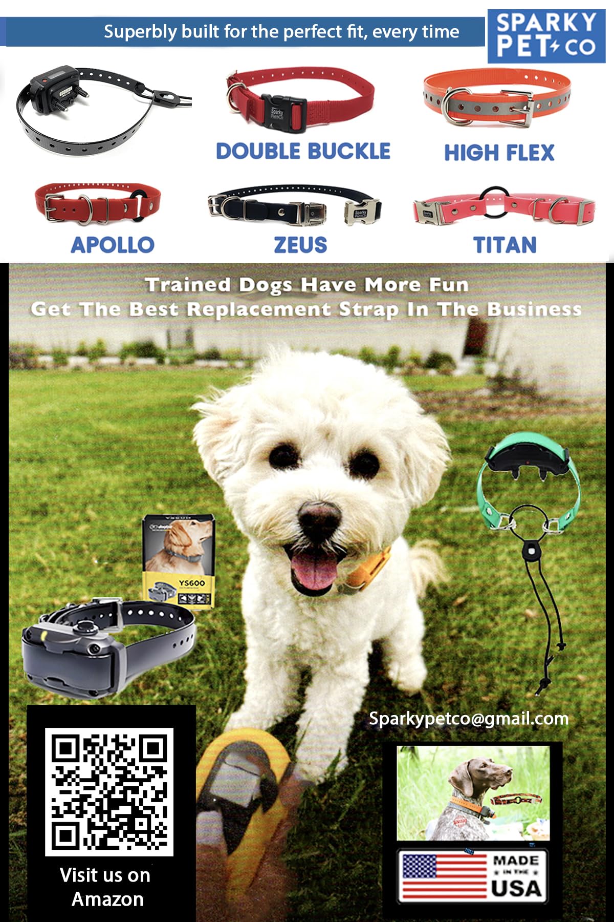 Sparky Pet Co ECollar Replacement Strap – Double Buckle Nylon Dog Collar, 3/4" x 24", Dark Blue