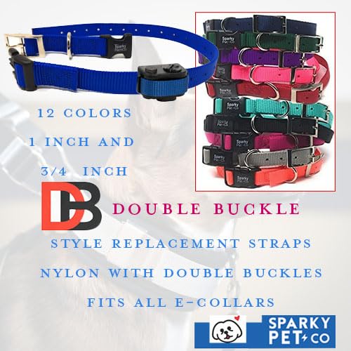 Sparky Pet Co ECollar Replacement Strap – Double Buckle Nylon Dog Collar, 3/4" x 24", Dark Blue