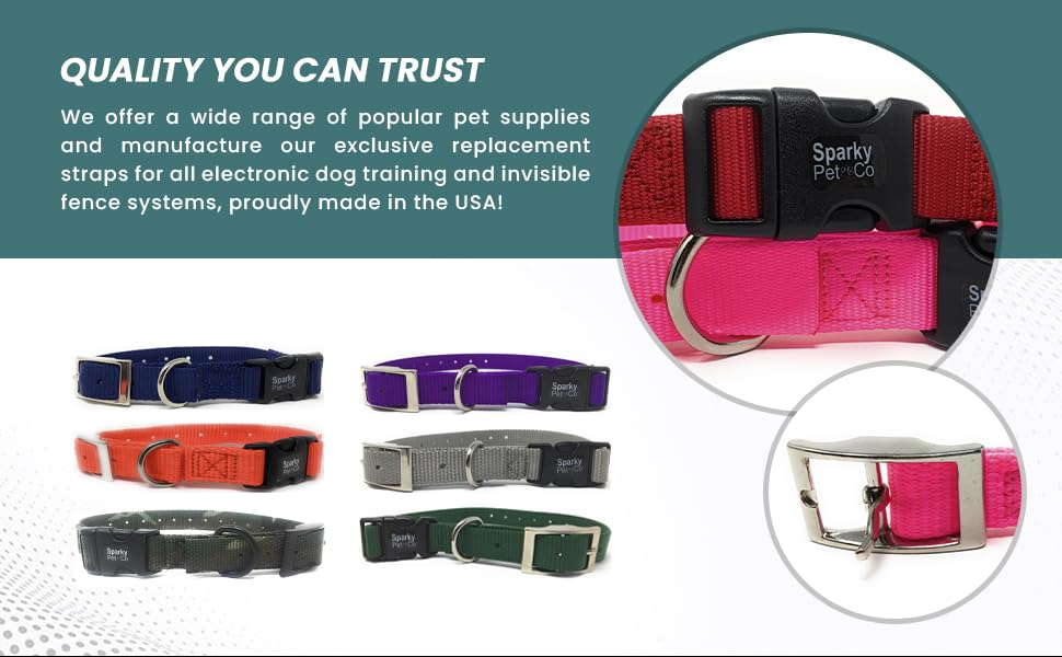 Sparky Pet Co ECollar Replacement Strap – Double Buckle Nylon Dog Collar, 3/4" x 24", Dark Blue