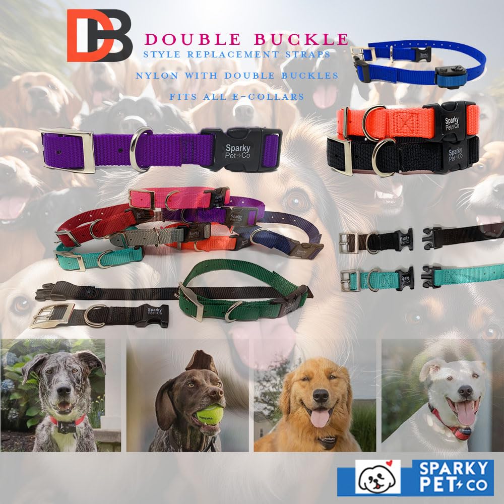 Sparky Pet Co ECollar Replacement Strap – Double Buckle Nylon Dog Collar, 3/4" x 24", Dark Blue