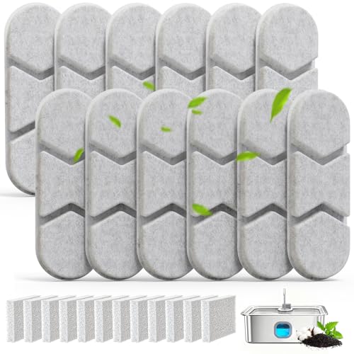 SUKIPAW Large Dog Fountain Filter Replacement – 12 Filters & 12 Sponges for DYSJ01, FW120, WF160 (4.2Gal/16L & 3.2Gal/12L)