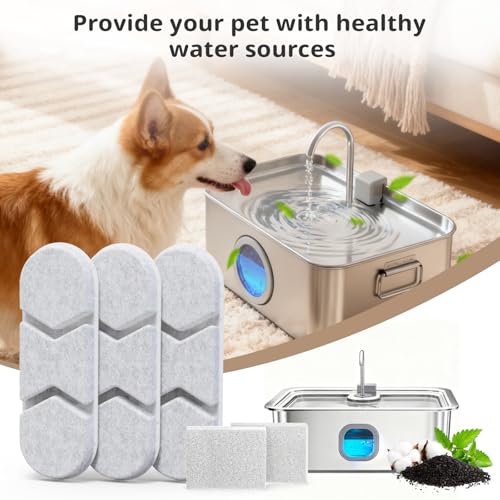 SUKIPAW Large Dog Fountain Filter Replacement – 12 Filters & 12 Sponges for DYSJ01, FW120, WF160 (4.2Gal/16L & 3.2Gal/12L)
