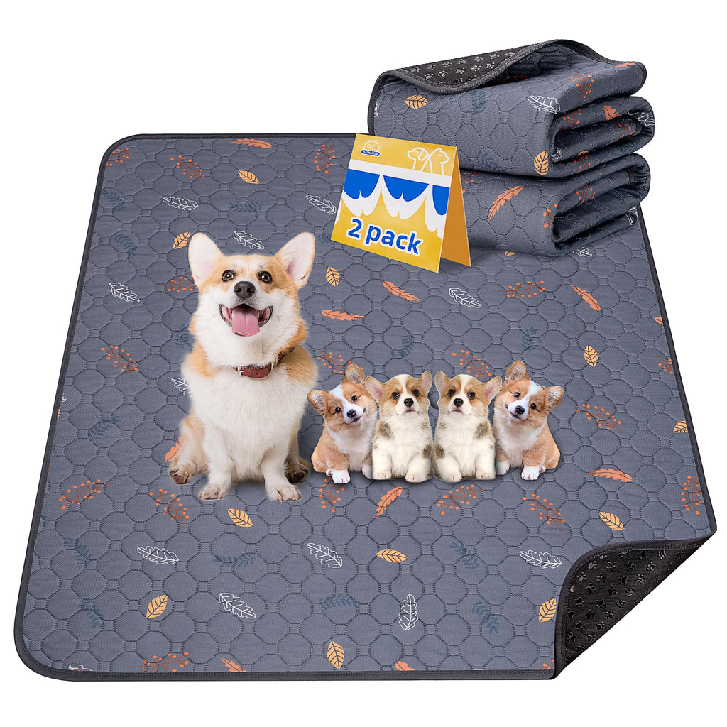 Sunheir Reusable Dog Pee Pads 2-Pack - Washable Leakproof Non-Slip 24x36 Deep Grey Leaves
