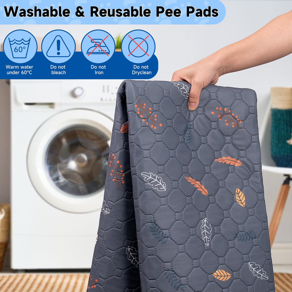 Sunheir Reusable Dog Pee Pads 2-Pack - Washable Leakproof Non-Slip 24x36 Deep Grey Leaves